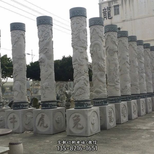 花岗岩广场石雕双龙柱 公园大型龙柱华表柱雕塑（4）