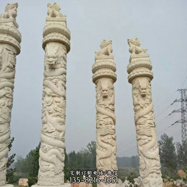 花岗岩广场石雕双龙柱 公园大型龙柱华表柱雕塑（1）