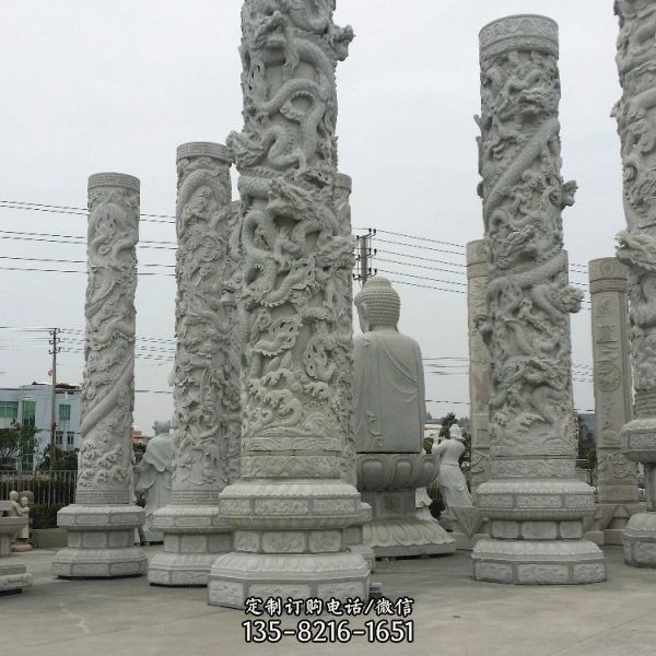 花岗岩广场石雕双龙柱 公园大型龙柱华表柱雕塑（2）
