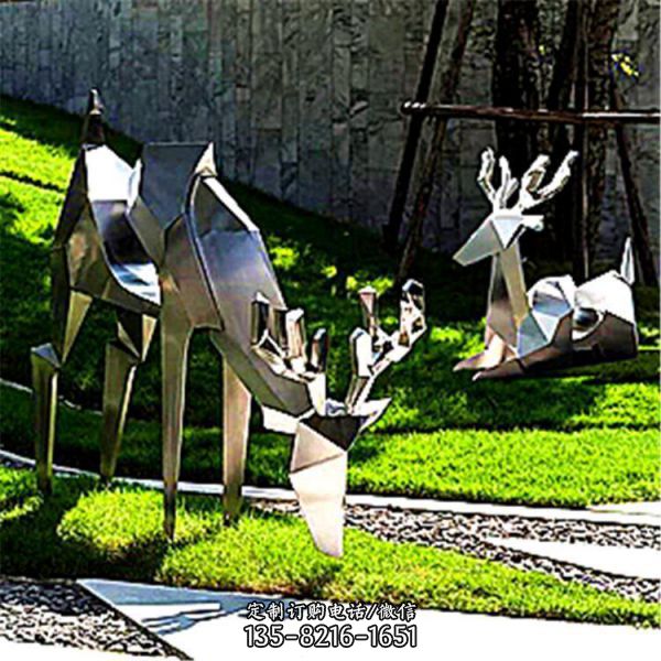 城市广场大型不锈钢几何抽象鹿雕塑（1）