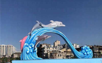 广场大型抽象创意海浪海豚景观是一种极具视觉冲击力的…