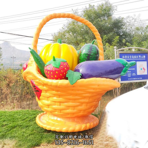 农场玻璃钢彩绘果篮里的仿真蔬菜水果雕塑（3）