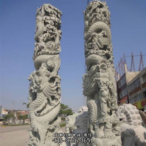 天然石材青石浮雕盘龙石柱景点广场摆放文化石柱