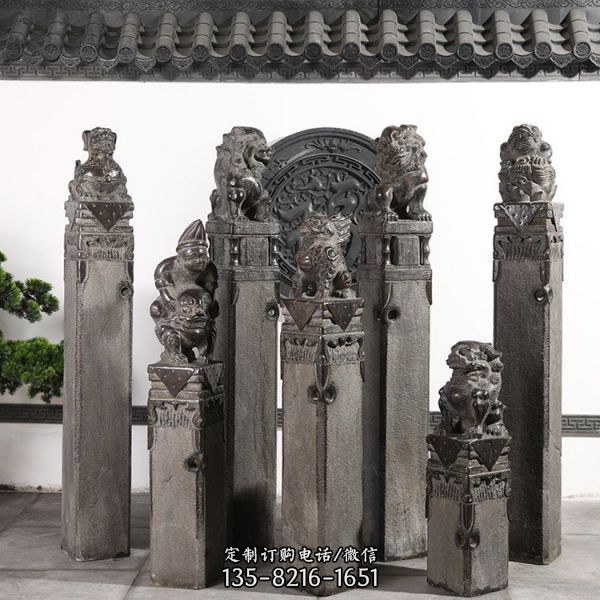 古典拴马雕塑是一种仿古石雕刻而成的中式栓拴马柱雕塑…