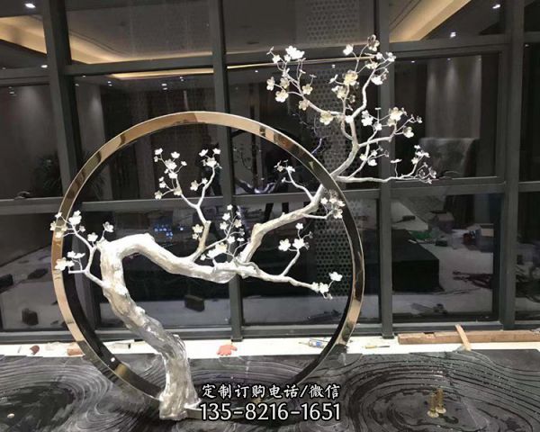 不锈钢铁艺抽象圆环树枝雕塑 售楼部水池景观装饰摆件（3）