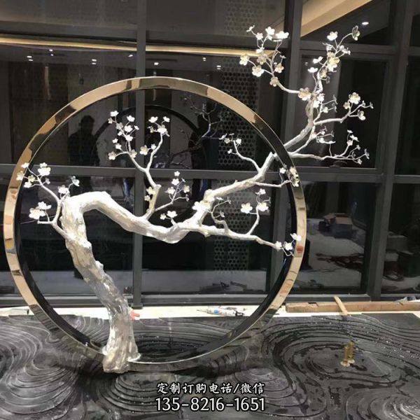 不锈钢铁艺抽象圆环树枝雕塑 售楼部水池景观装饰摆件（2）