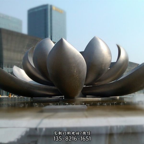 大型不锈钢拉丝工艺制作荷花水城市广场景观雕塑