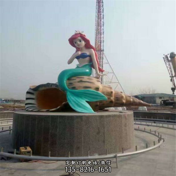 景点广场水池喷泉摆放玻璃钢卡通海螺小美人鱼雕塑