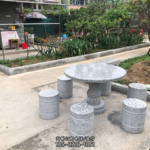 院子摆放休闲花岗岩圆桌凳雕塑