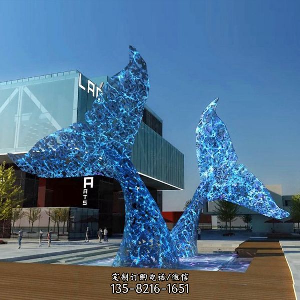 商场室外不锈钢镂空大型鲸鱼尾景观雕塑