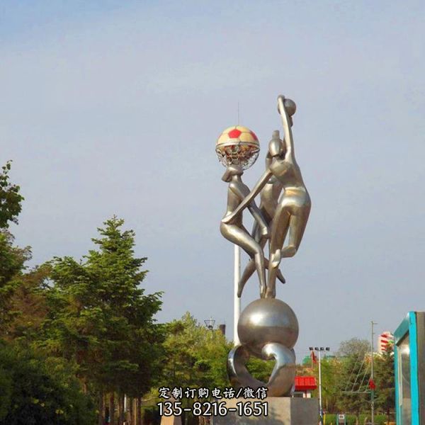 校园创意不锈钢抽象打排球运动人物雕塑