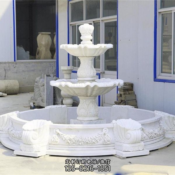 汉白玉大理石浮雕二层流水庭院欧式水钵