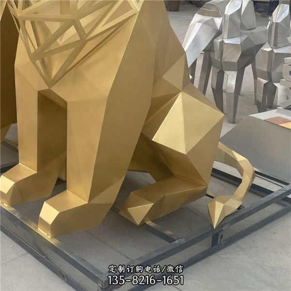 庭院不锈钢几何镂空创意狮子雕塑（4）