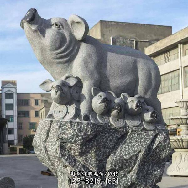 青石大理石雕刻十二生肖猪雕塑公园广场摆件