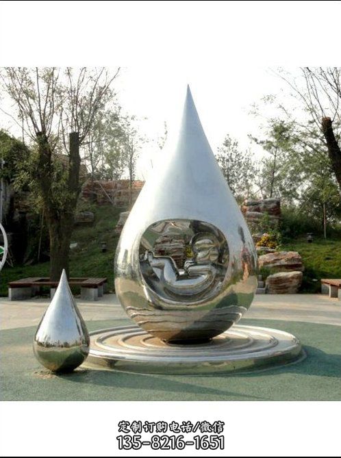 不锈钢镜面水滴摆件 景观园林广场小品艺术品（2）