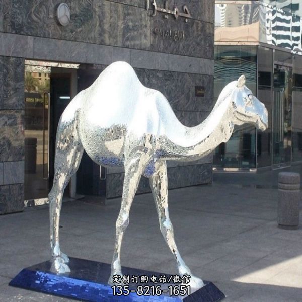 酒店广场门口大型不锈钢抽象镜面动物景观雕塑（2）
