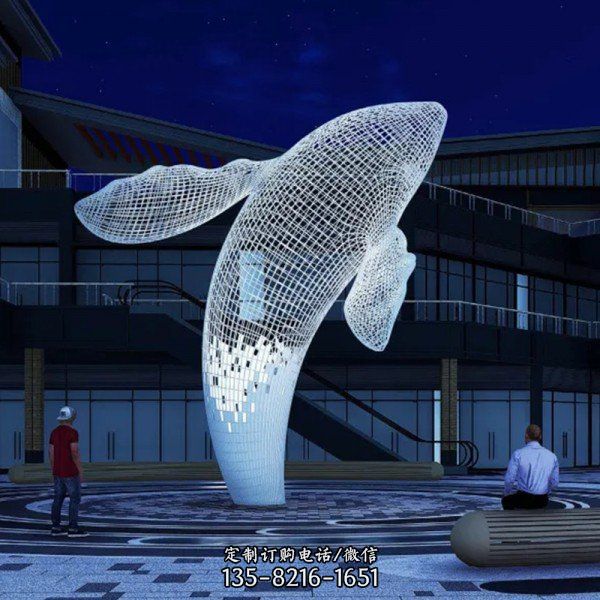 不锈钢铁艺大型网格鲸鱼城市广场户外亮化摆件雕塑