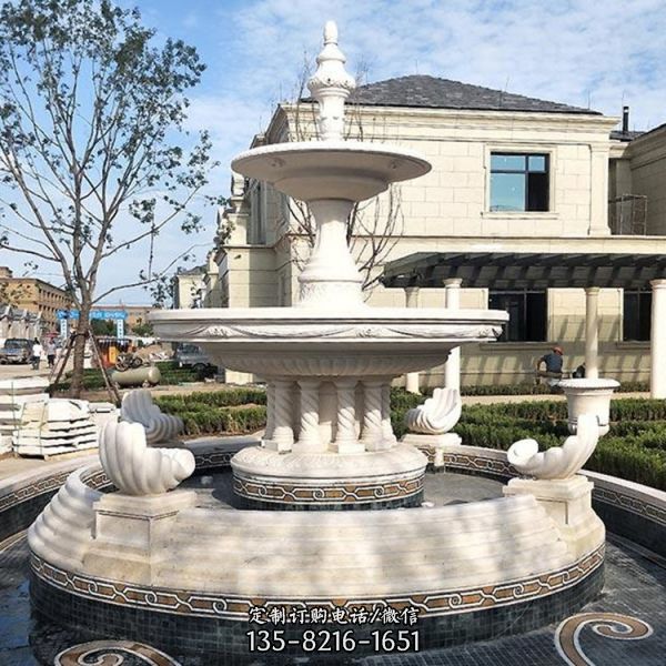 大理石别墅小区大型户外石雕多层喷泉雕塑（3）