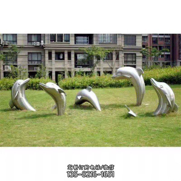 小区园林摆放大型不锈钢海豚动物模型雕塑