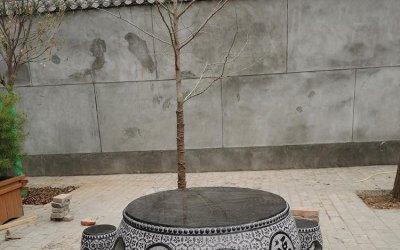 大理石浮雕镂空鼓形圆桌圆凳