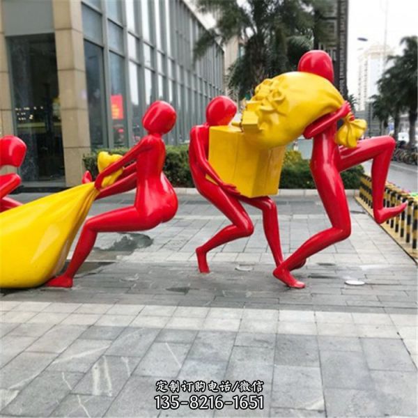 城市商场街道摆放玻璃钢抽象奔跑人物雕塑（2）