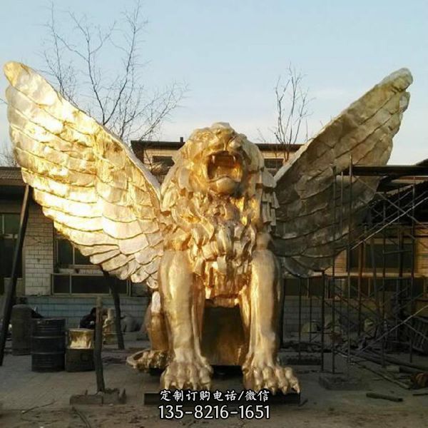 小区园林门口摆放带翅膀铜狮子动物雕塑（3）