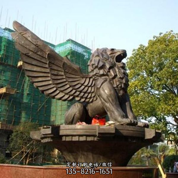 小区园林门口摆放带翅膀铜狮子动物雕塑（2）
