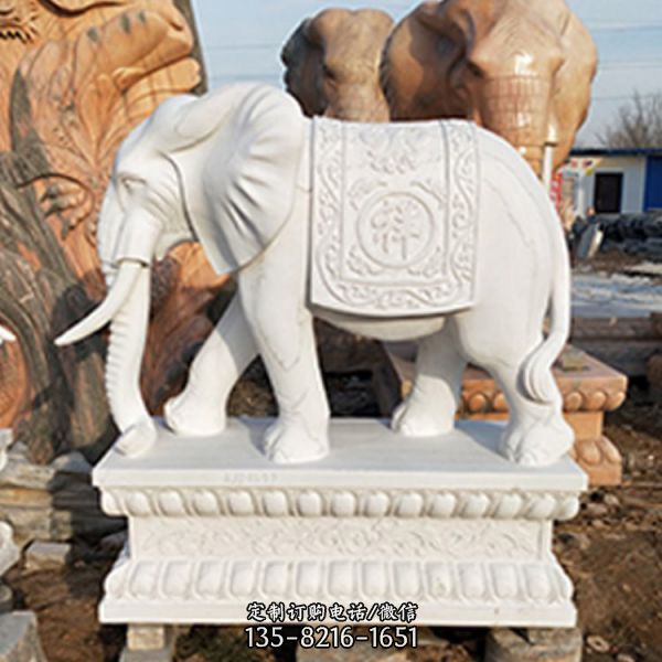 天然优质石材汉白玉浮雕大象公司门口摆件