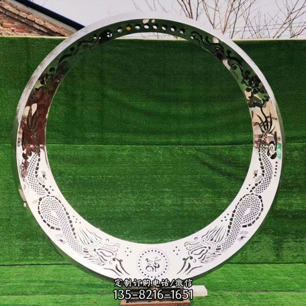 不锈钢镂空圆环雕塑小区房地产水景水池酒店发光门口落地摆件（4）