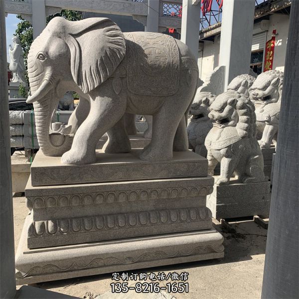 银行门口摆放汉白玉青石浮雕招财大象雕塑