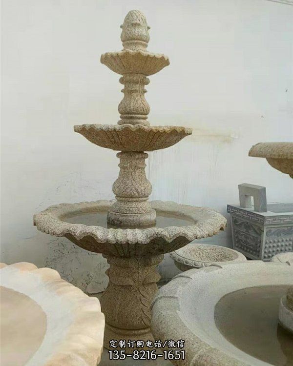 大理石花岗岩雕刻欧式别墅院子三层喷泉流水盆钵