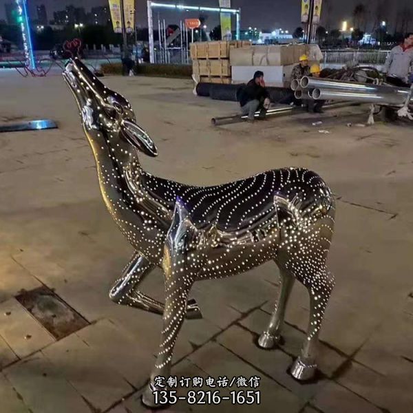 不锈钢镜面户外广场动物摆件梅花鹿雕塑（1）