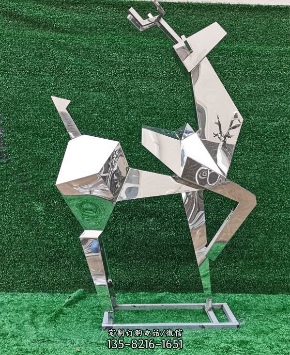 块面鹿，镜面鹿，不锈钢抽象鹿雕塑
