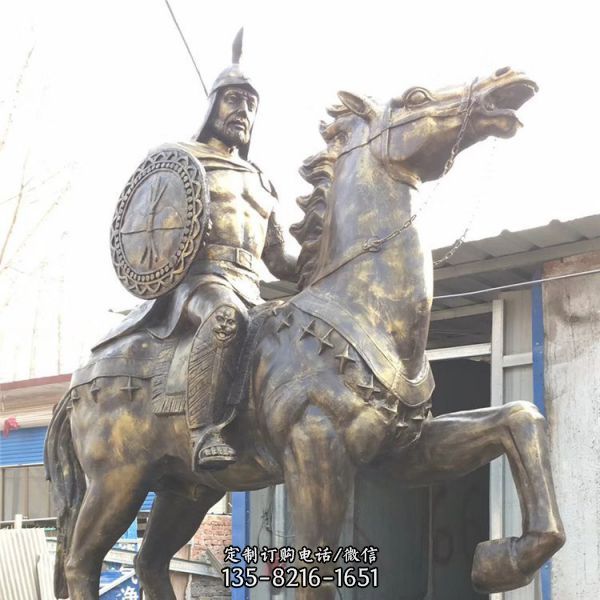 广场摆放玻璃钢 仿铜古代将军骑马人物雕塑