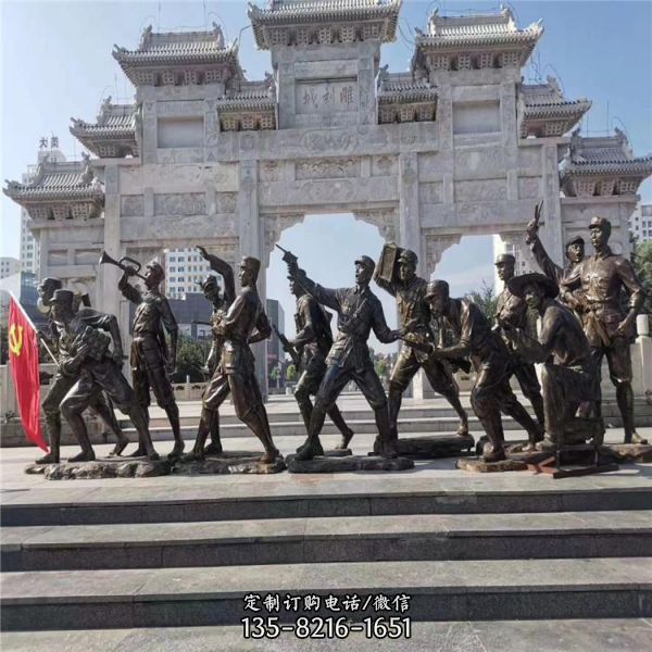 红军文化纪念：玻璃钢仿铜红色小区广场战士雕塑