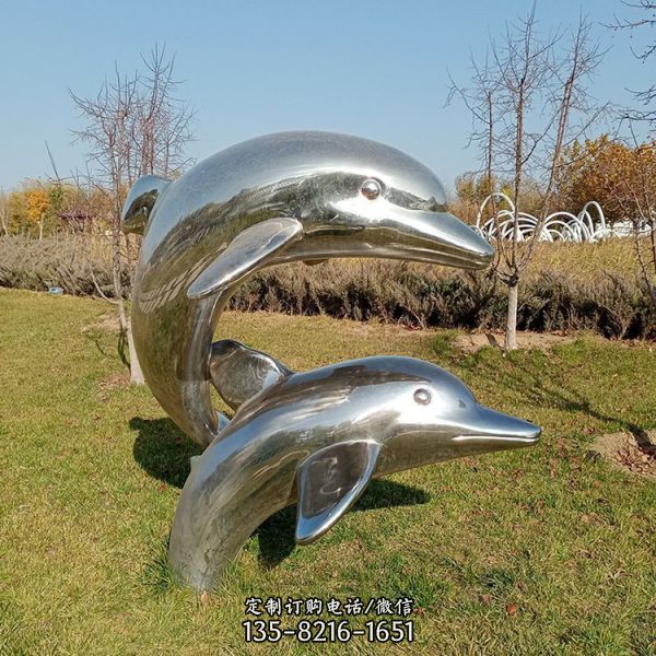 镜面海豚，不锈钢园林创意动物摆件