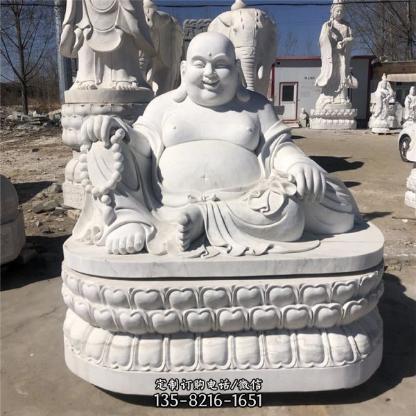 景区寺庙摆放大理石汉白玉雕刻弥勒佛坐像