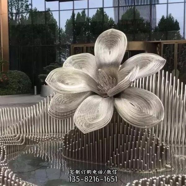 不锈钢镜面荷花雕塑 金属仿真莲花 镂空花朵造型摆件（3）
