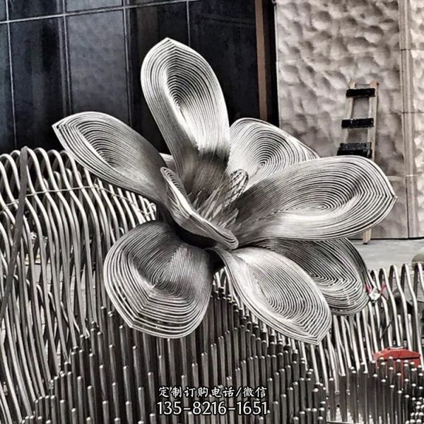 不锈钢镜面荷花雕塑 金属仿真莲花 镂空花朵造型摆件（1）