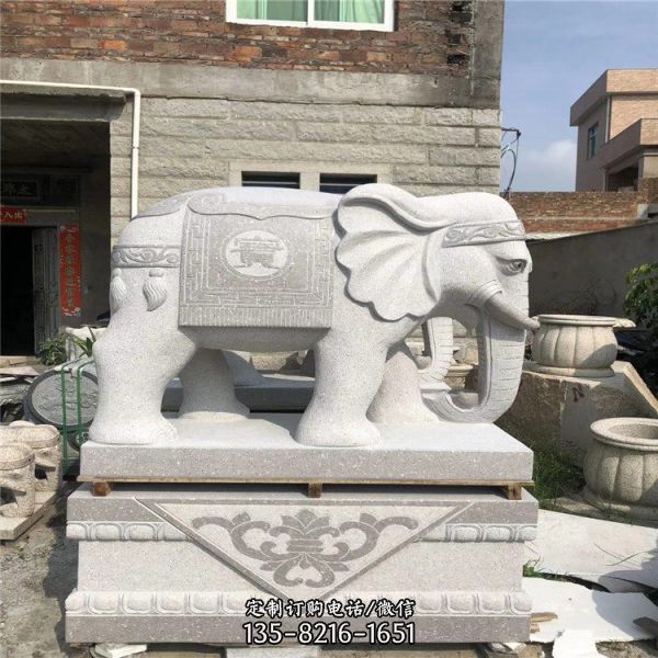 景区庭院摆放花岗岩石雕大象狮子动物雕塑（3）