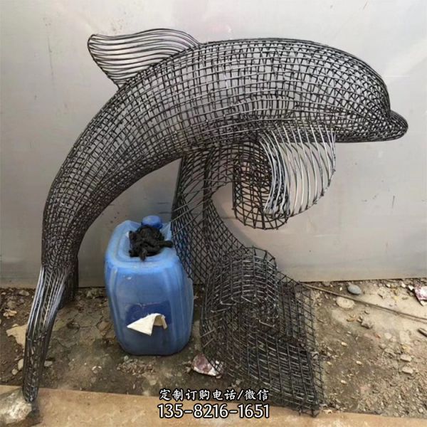 镂空不锈钢海豚雕塑 编织海豚摆件 铁艺雕塑 公园广场景观小品