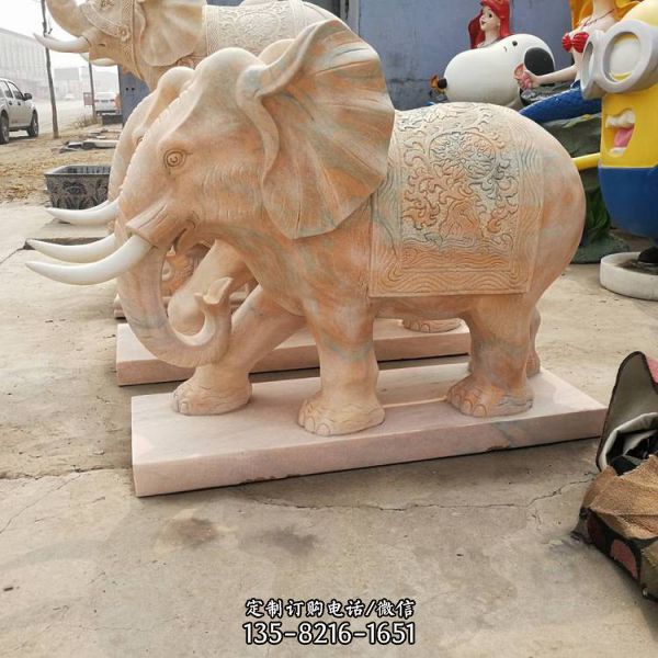 酒店别墅门口晚霞红石雕大型镇宅大象雕塑（1）