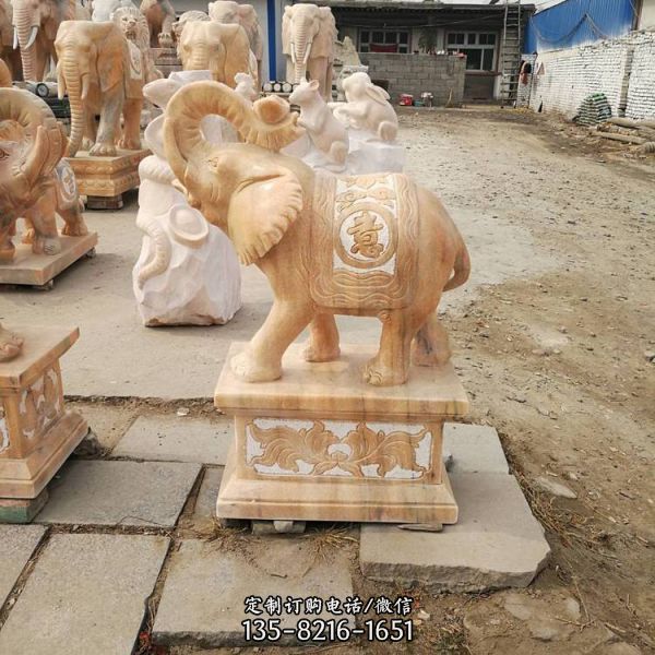 酒店别墅门口晚霞红石雕大型镇宅大象雕塑（4）