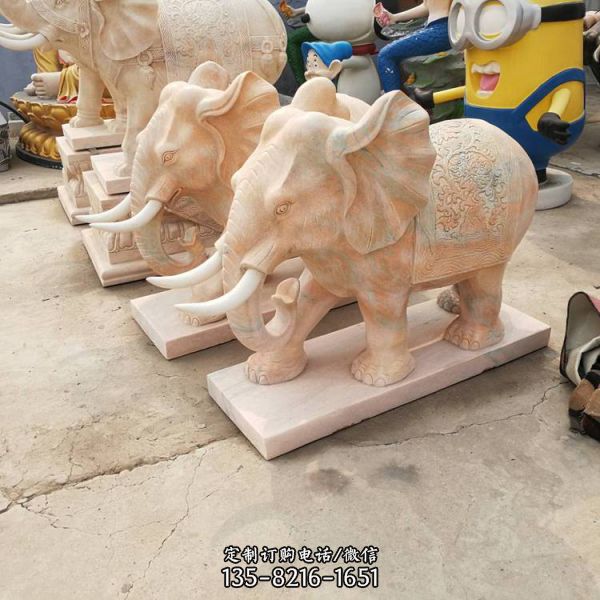 酒店别墅门口晚霞红石雕大型镇宅大象雕塑（5）