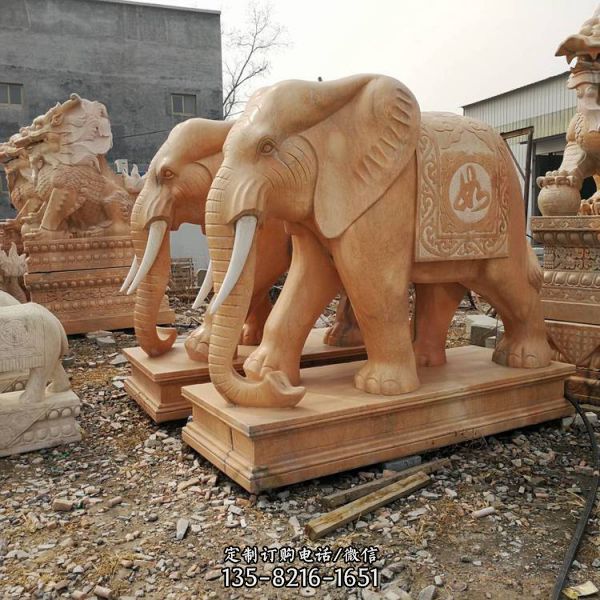 酒店别墅门口晚霞红石雕大型镇宅大象雕塑（3）