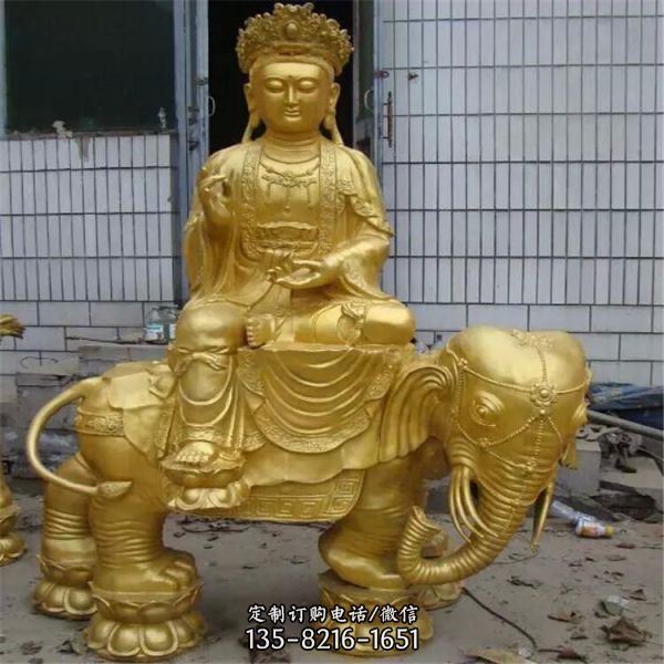 黄铜喷漆佛像景观，文殊普贤骑大象雕塑