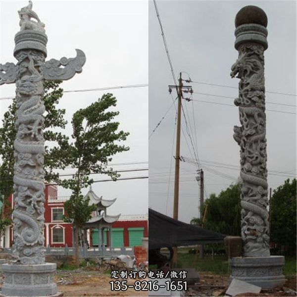 浮雕户外园林大型大理石石雕文化柱龙柱雕塑（1）