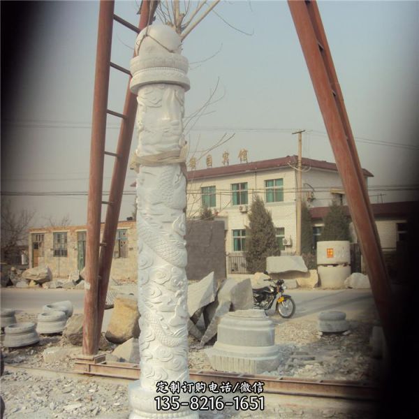 浮雕户外园林大型大理石石雕文化柱龙柱雕塑（4）