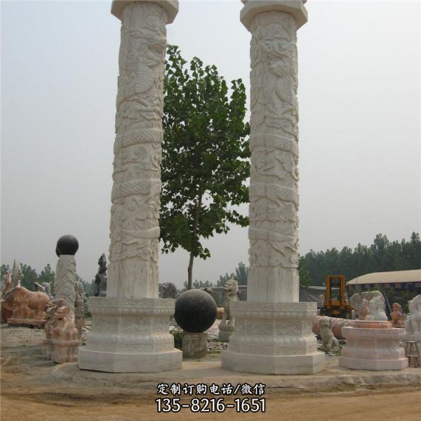 浮雕户外园林大型大理石石雕文化柱龙柱雕塑（5）