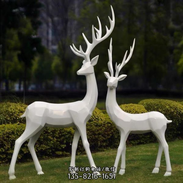 几何不锈钢几何 户外草坪动物景观梅花鹿雕塑